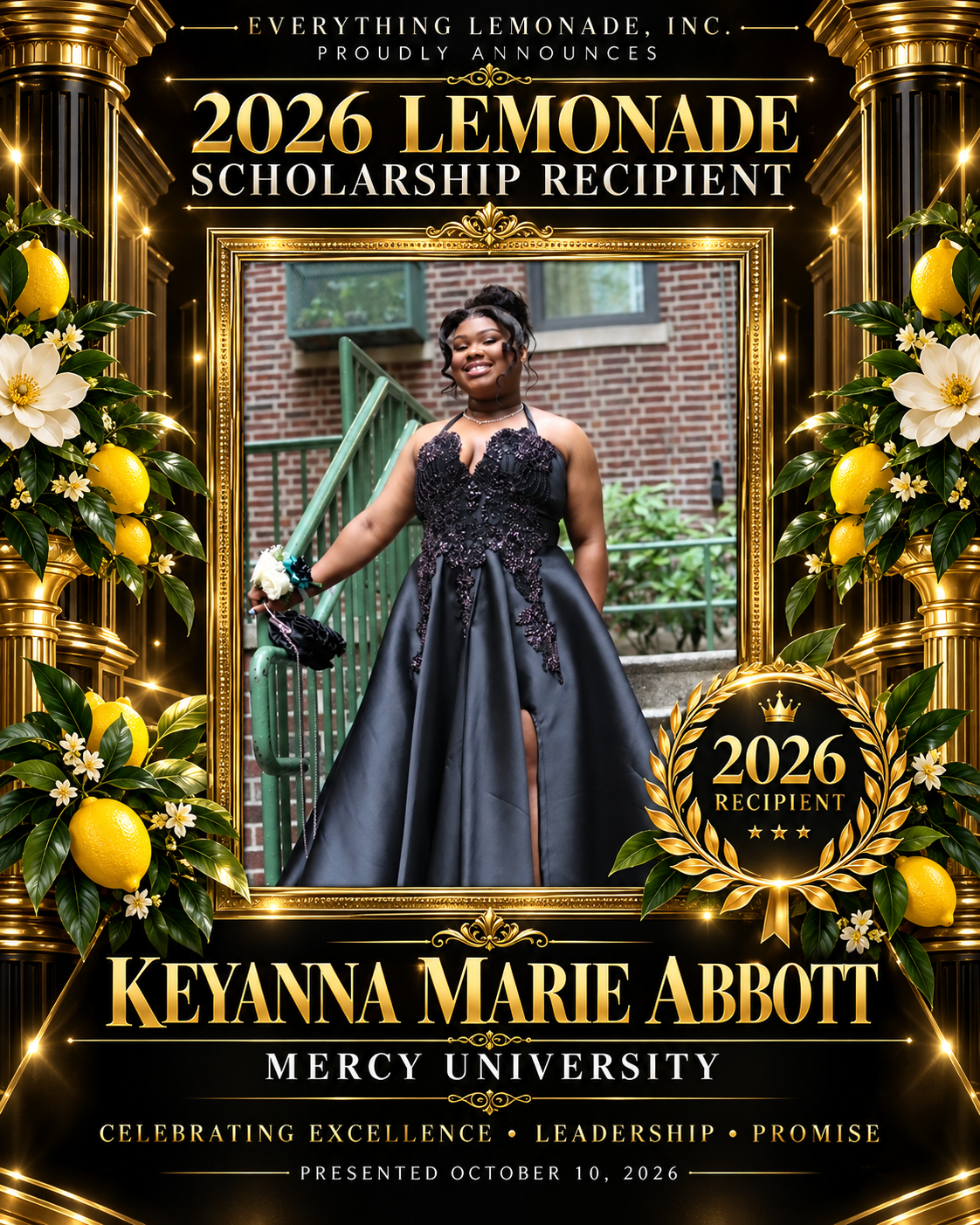 Keyanna Marie Abbott, 2026 Lemonade Scholarship recipient, Mercy University